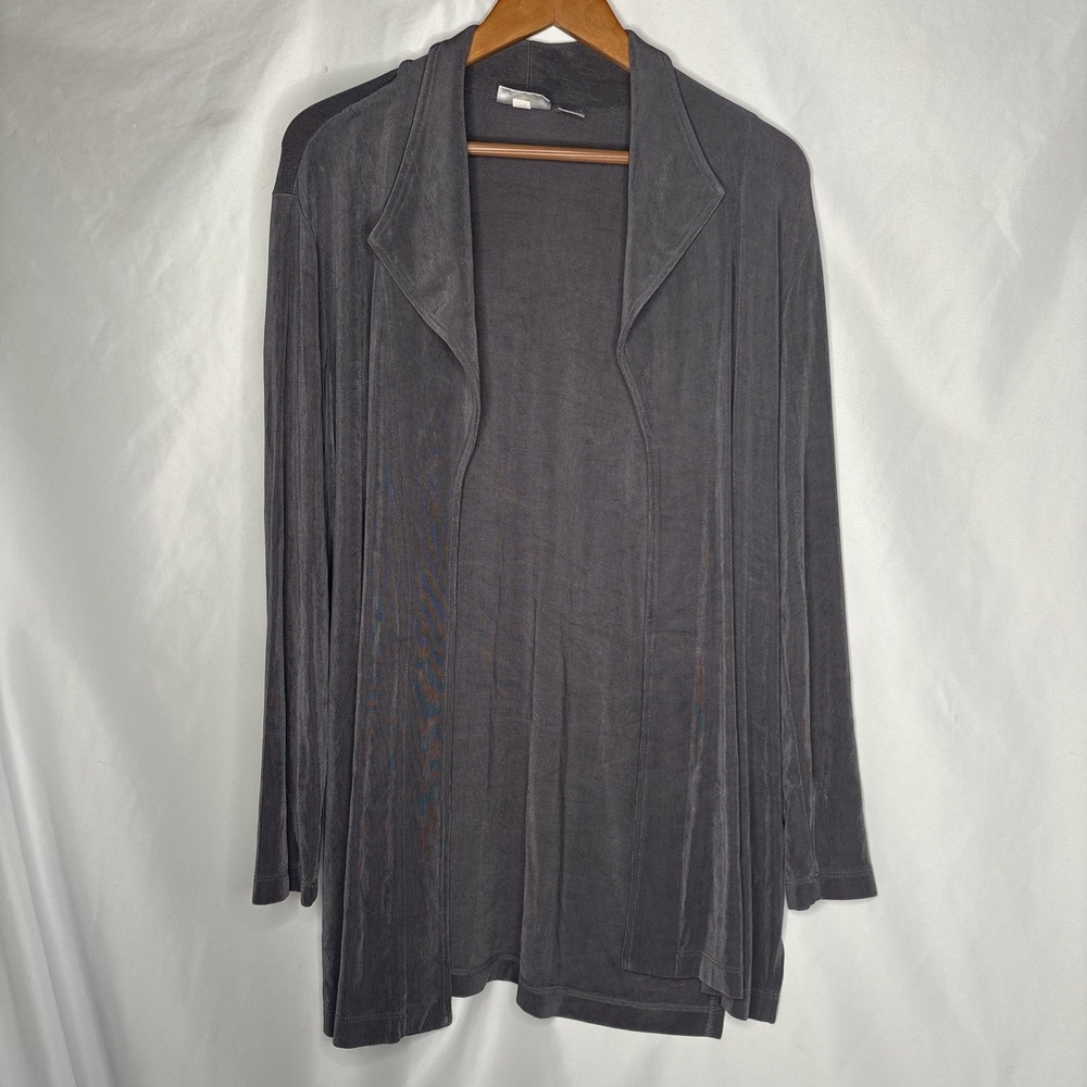 Chico's Travelers Womens 2 /12 Slinky Knit Open Front Cardigan Long Sleeve Gray